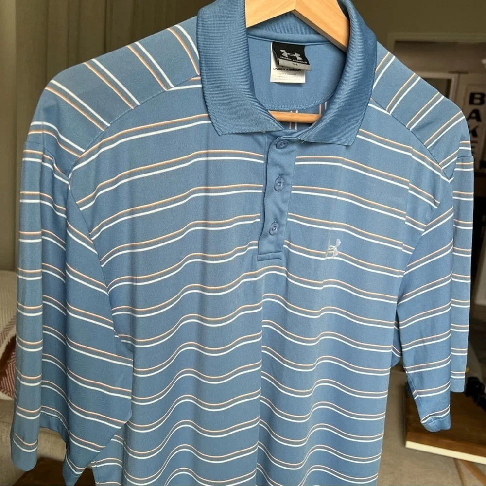 Under Armour Men’s Blue/white/orange Striped Polo Size S